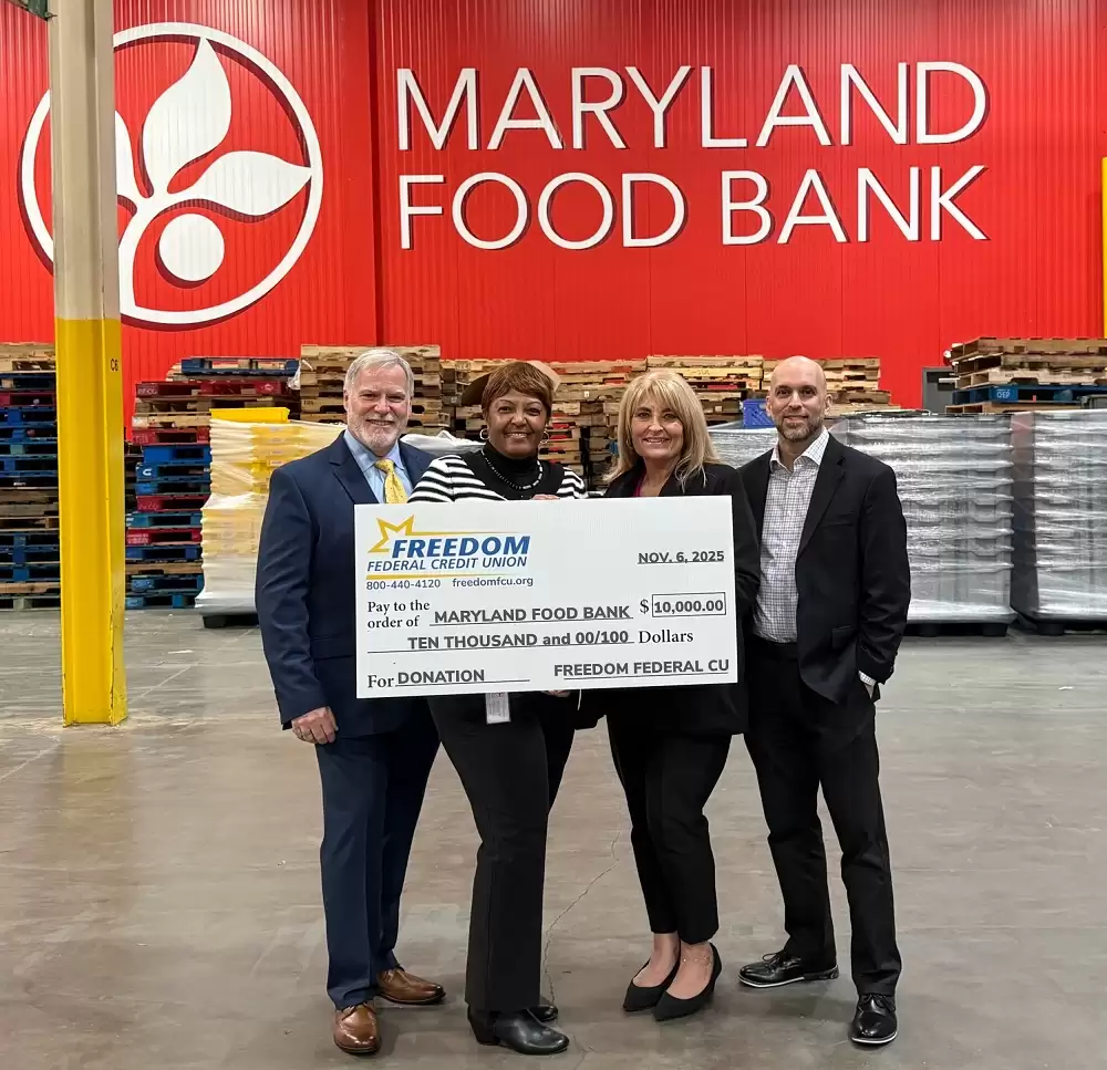 Freedom Federal Credit Union’s Donates $10,000 to MD Food Bank to Aid Snap Benefit Families